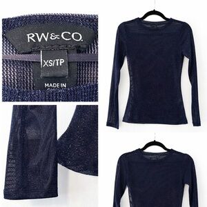 🔷 RW&CO Navy Sparkle Sheer Mesh Long Sleeve Top XS